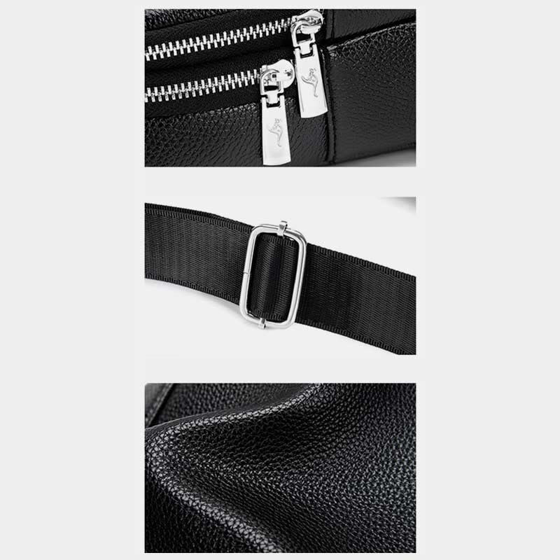 Sling Bag für Herren, schwarzes Leder, lässige Einkaufs-Umhängetasche