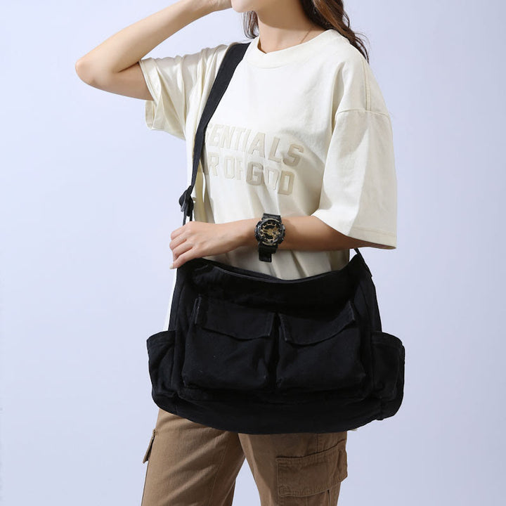 Umhängetasche aus Canvas mit mehreren Taschen für Damen, Retro, leichte Schultertasche