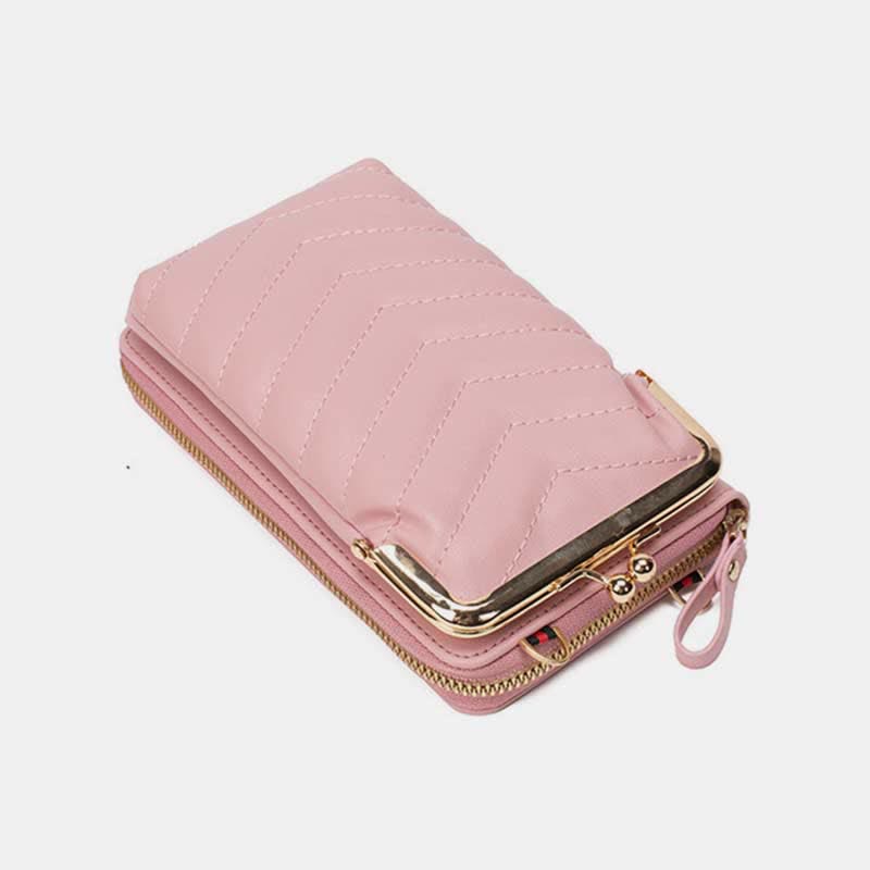 Kleine Crossbody-Handy-Geldbörse für Damen aus gestepptem Leder