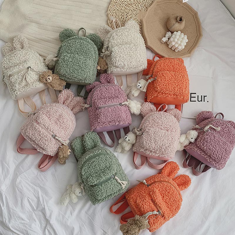 Multi-Trage-Rucksack für Babys/Kleinkinder mit Kaninchenohren aus Plüsch, Mini-Rucksack für Jungen und Mädchen
