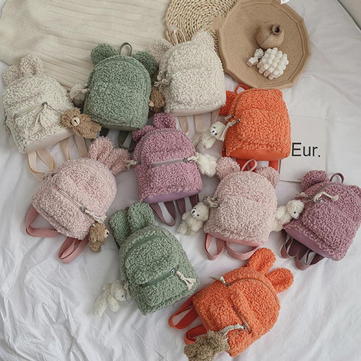Multi-Trage-Rucksack für Babys/Kleinkinder mit Kaninchenohren aus Plüsch, Mini-Rucksack für Jungen und Mädchen