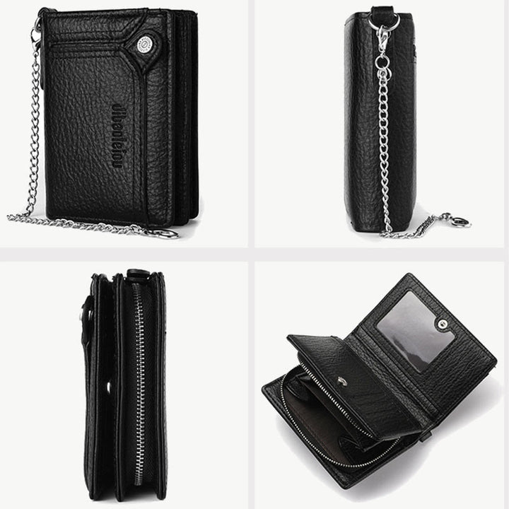 Anti-Diebstahl-Kette Brieftasche für Männer Retro Leder Geld Clip