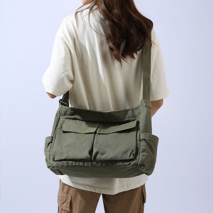 Umhängetasche aus Canvas mit mehreren Taschen für Damen, Retro, leichte Schultertasche