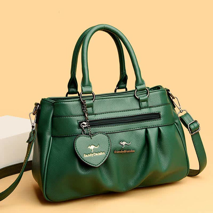 Handtasche mit drei Fächern und Henkel, Umhängetasche aus PU-Leder