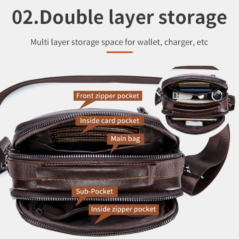 Kleine Umhängetasche aus echtem Leder mit mehreren Taschen, Schultertasche, Reisetragetasche
