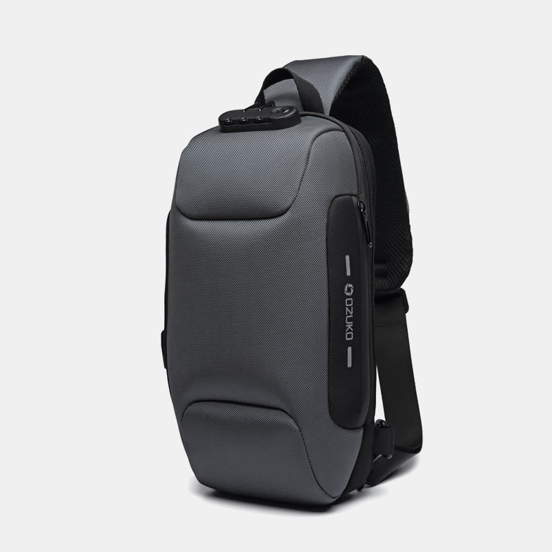 Modische Schultertasche mit mehreren Taschen, Brusttasche mit Passschloss und USB-Ladeanschluss