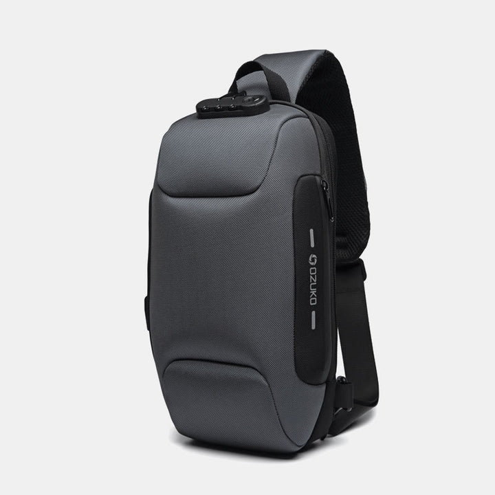Modische Schultertasche mit mehreren Taschen, Brusttasche mit Passschloss und USB-Ladeanschluss