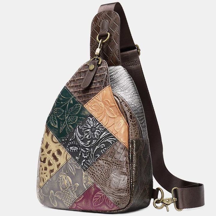 Schultertasche für Damen, Vintage, Folk-Custom, Leder, Reise-Umhängetasche