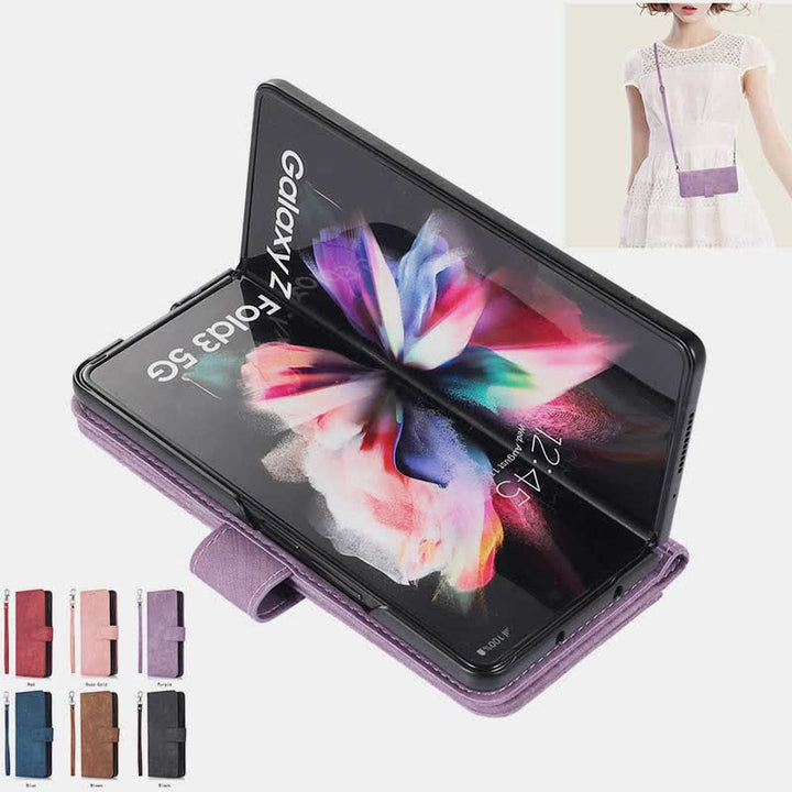 Brieftaschenhülle für Galaxy Z Fold 5/4/3 mit S-Pen-Halter und Umhängegurt
