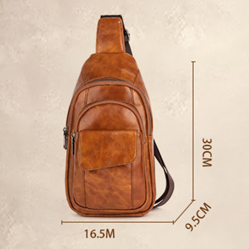 Sling-Rucksack aus echtem Leder, Retro, Mehrzweck-Umhängetasche, Schultertasche, Brusttasche