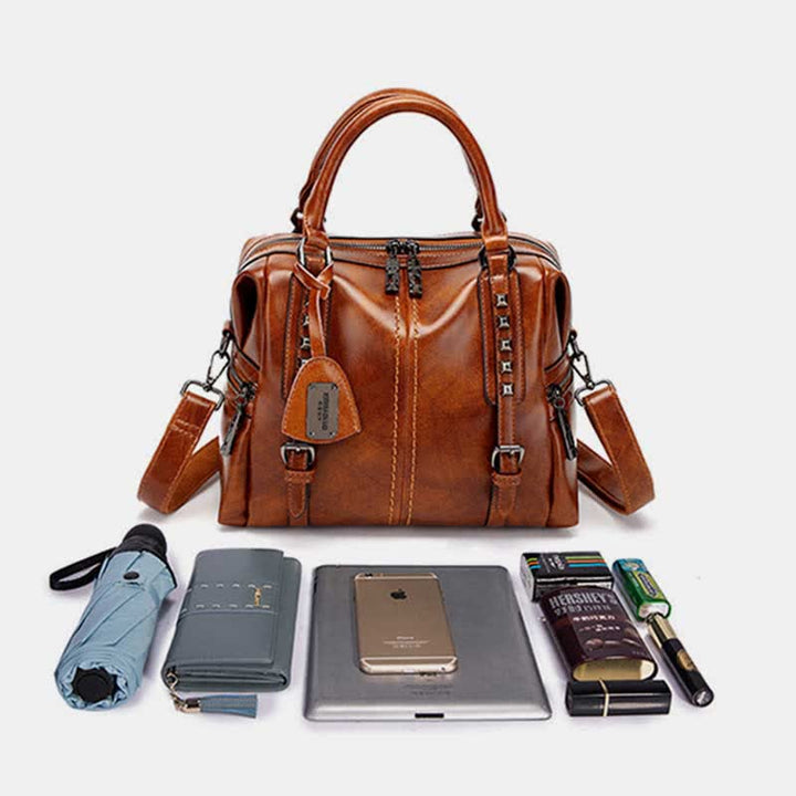 Retro Öl Wachs Leder Nieten Handtasche Tote Satchel Umhängetasche