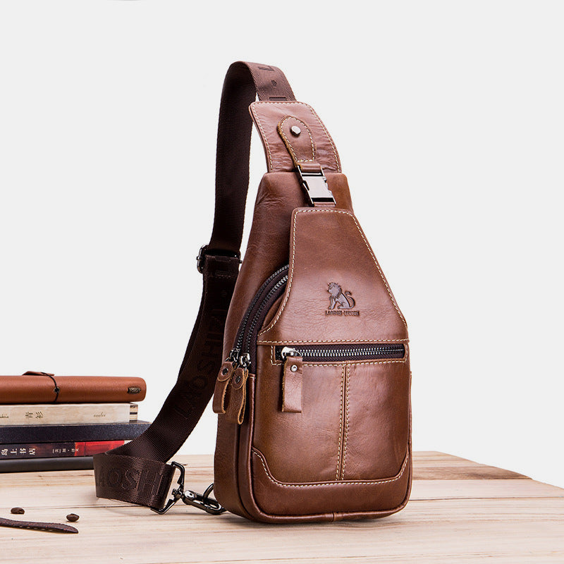 Schultertasche im Vintage-Stil mit mehreren Taschen und Kopfhöreranschluss