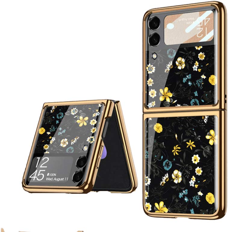 Samsung Galaxy Z Flip 3 Hülle Floral Premium Dünn Transparent Hart PC Handyhülle