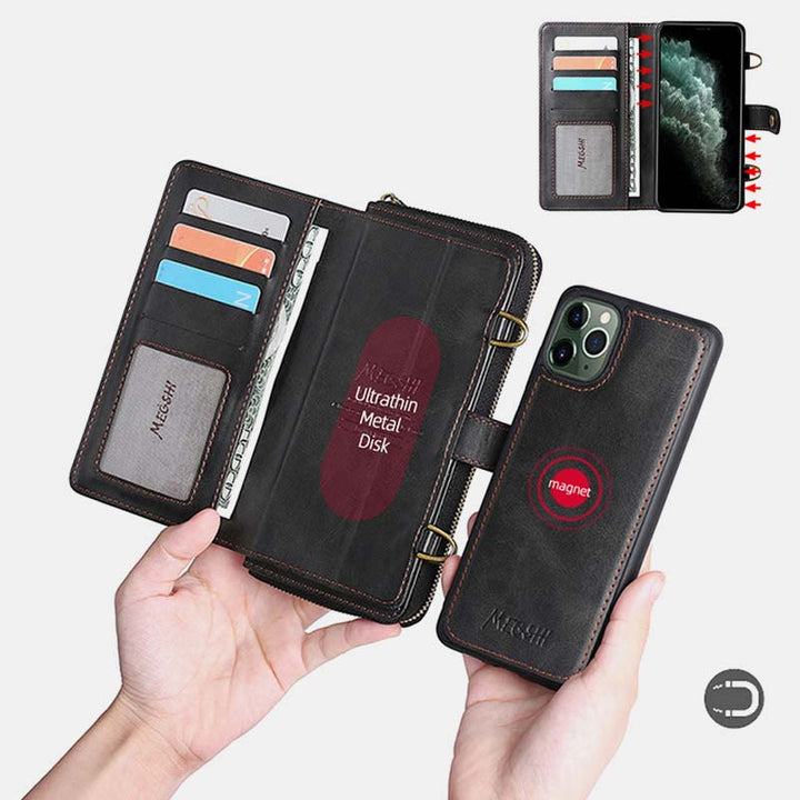 Brieftaschenhülle für iPhone Samsung [2 in 1] Magnetische abnehmbare Geldbörse [Crossbody-Kette] Folio Flip Card Solt Protection Back Cover