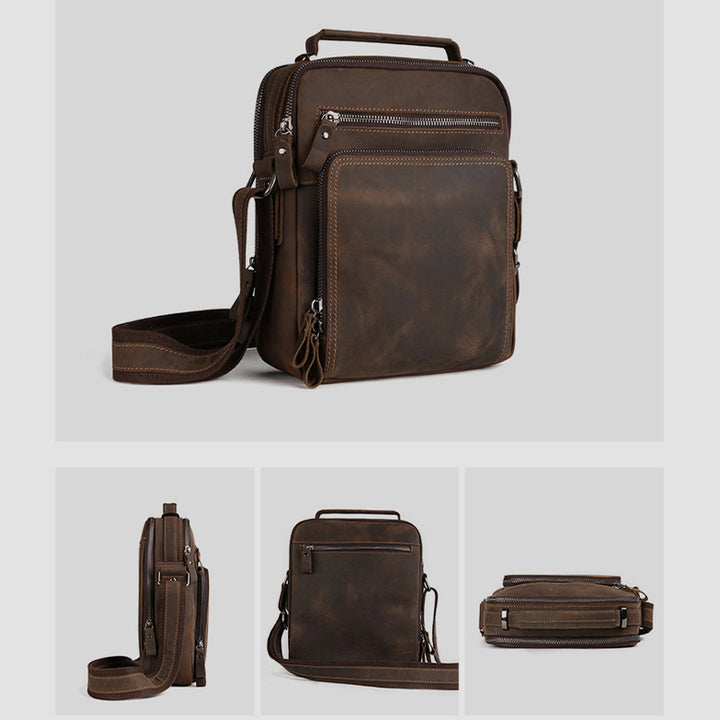 Kleine Umhängetasche für Herren, mehrere Taschen, echtes Leder, Umhängetasche