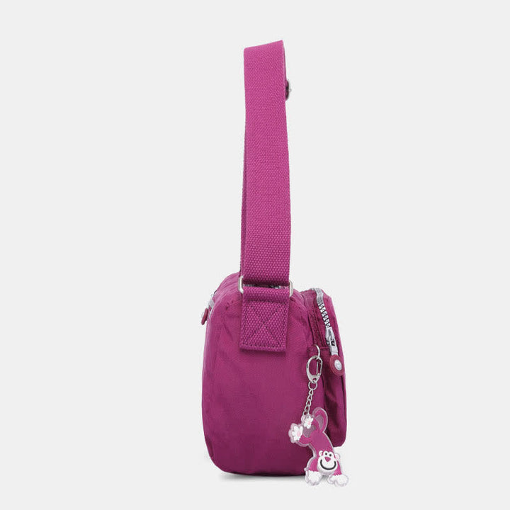 Umhängetasche für Damen, leichte Schultertasche aus Nylon mit Dreifach-Reißverschluss
