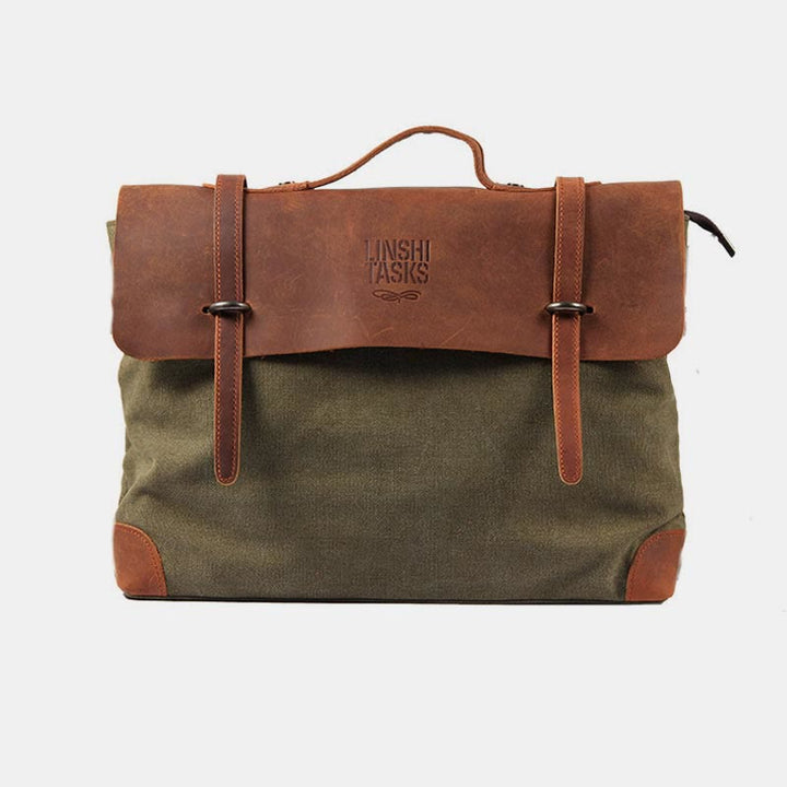 Umhängetasche für Herren, Canvas, lässig, Vintage, Dokumententasche - Groß - Olive - Crazy Horse Leder - image 20