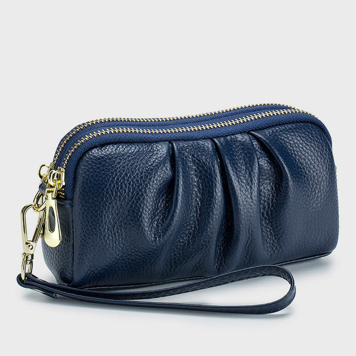 Clutch aus Rindsleder mit zwei Fächern, Handgelenktasche für Damen