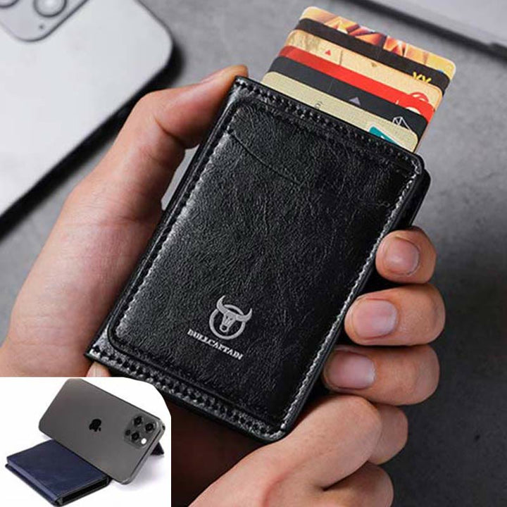 Geldbörse für Herren, minimalistisch, ausziehbar, Kartenhalter aus PU-Leder