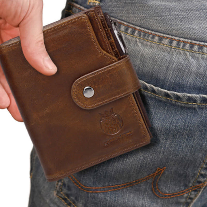 Geldbörse aus echtem Leder mit mehreren Fächern für Herren, Kartenetui mit Diebstahlschutz und RFID-Blockierung