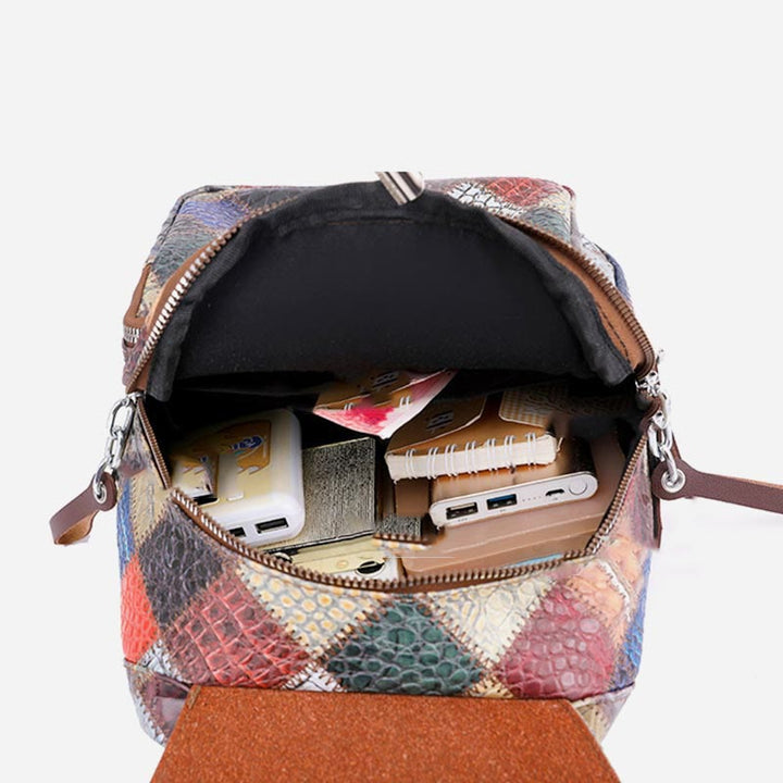 Rucksack für Frauen, Retro, Kontrastfarbe, geometrischer Reiserucksack