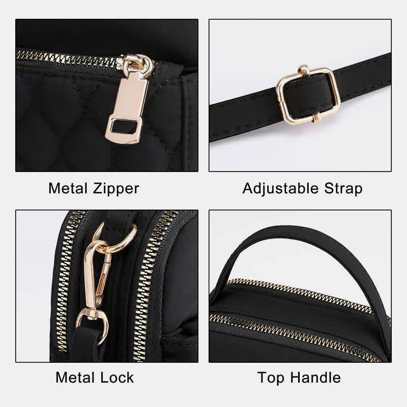 Kleine Umhängetasche für Damen, gesteppte Handtasche mit dreifachem Reißverschluss für Handy
