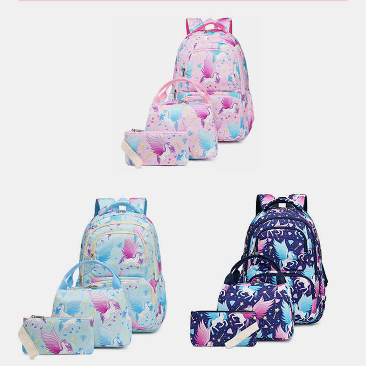 Einhorn-Schulranzen-Set für Mädchen, Rucksack, Büchertasche, Lunchtasche, Federmäppchen