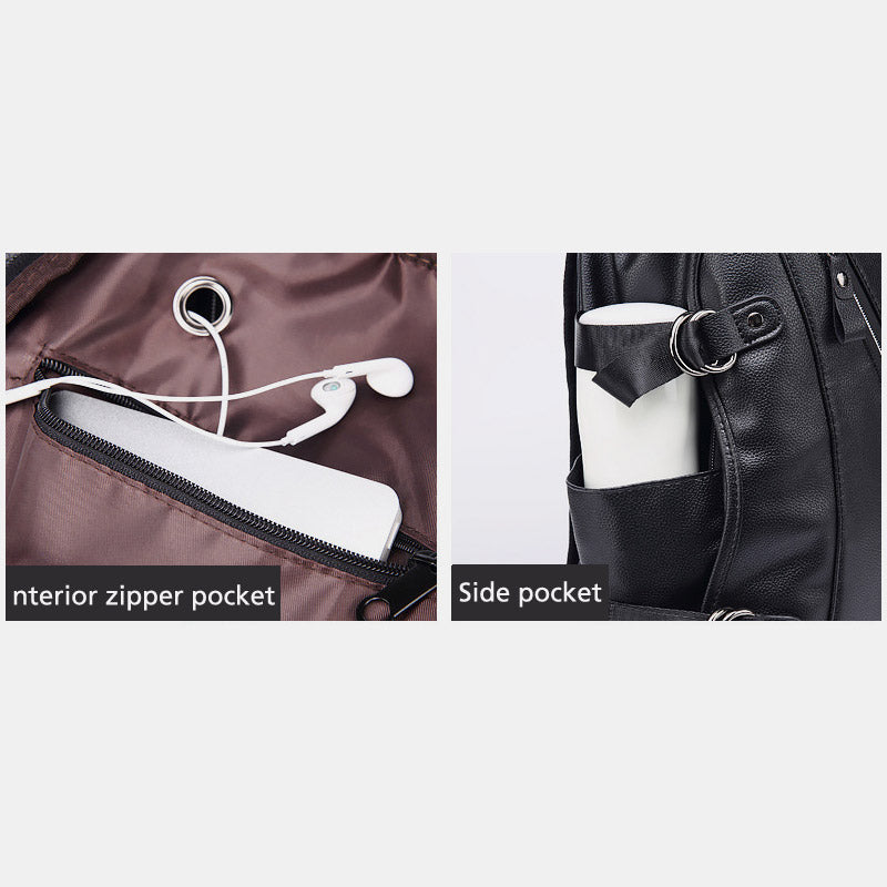 Multifunktionaler Diebstahlschutz-Lederrucksack mit großer Kapazität und USB-Ladeanschluss
