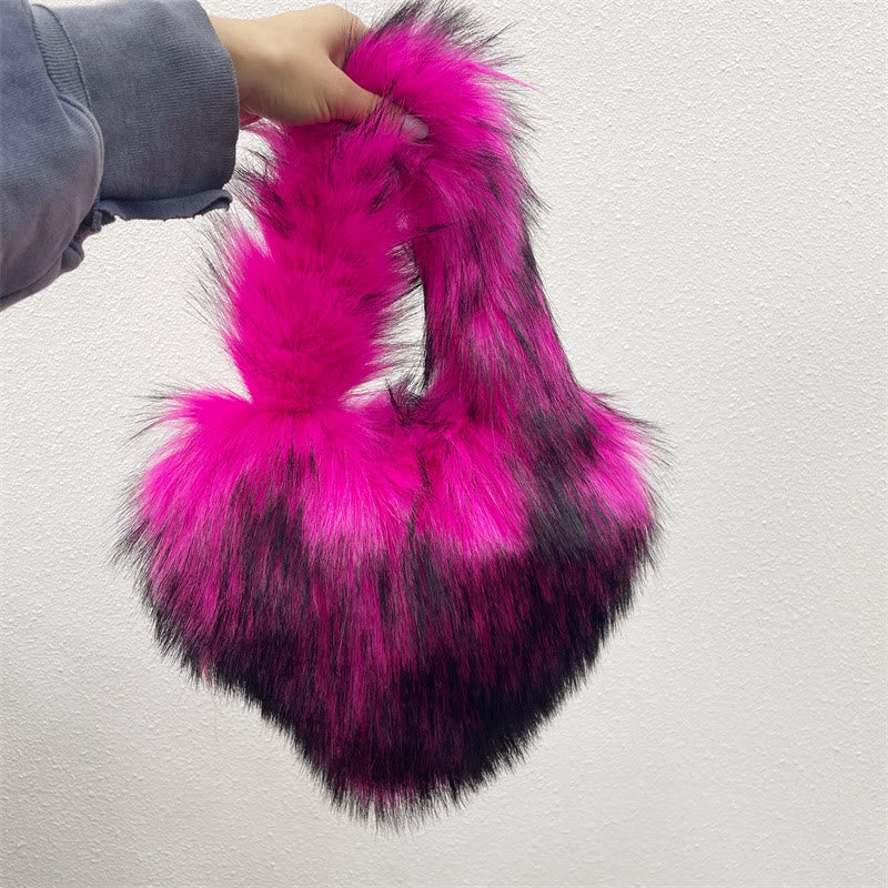 Herzform Handtasche Damen Party Weiche Kunstfell Schultertasche