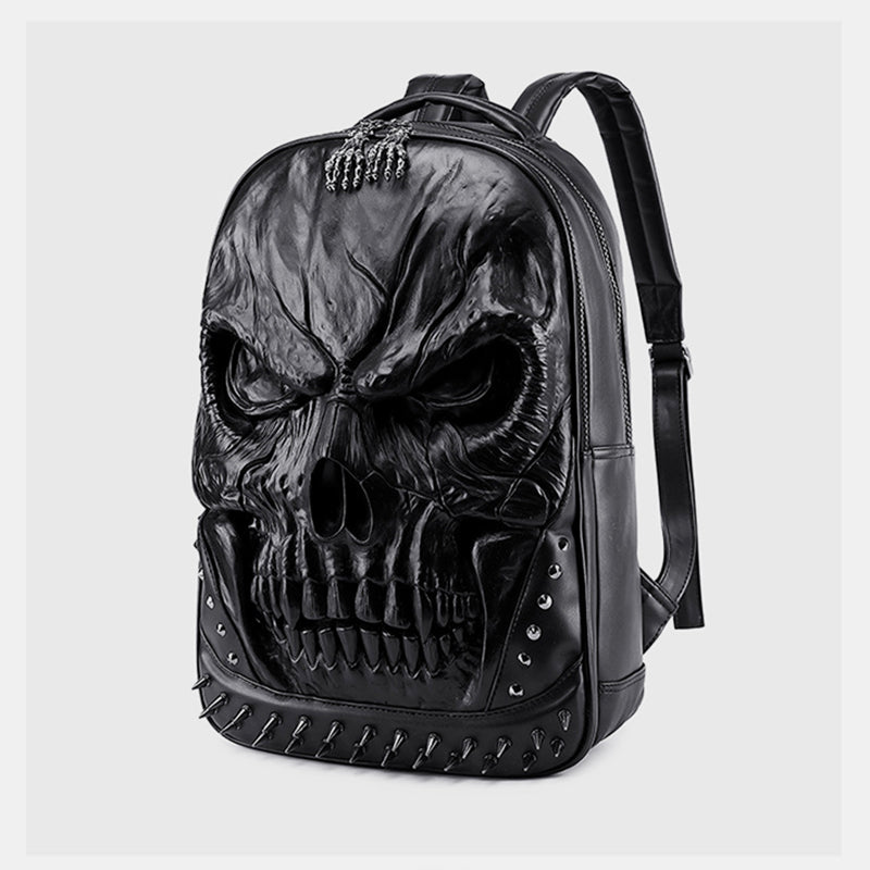 3D Totenkopf Punk Nieten Leder Rucksack Wasserdicht Geprägte Geister Kopf Knapsack