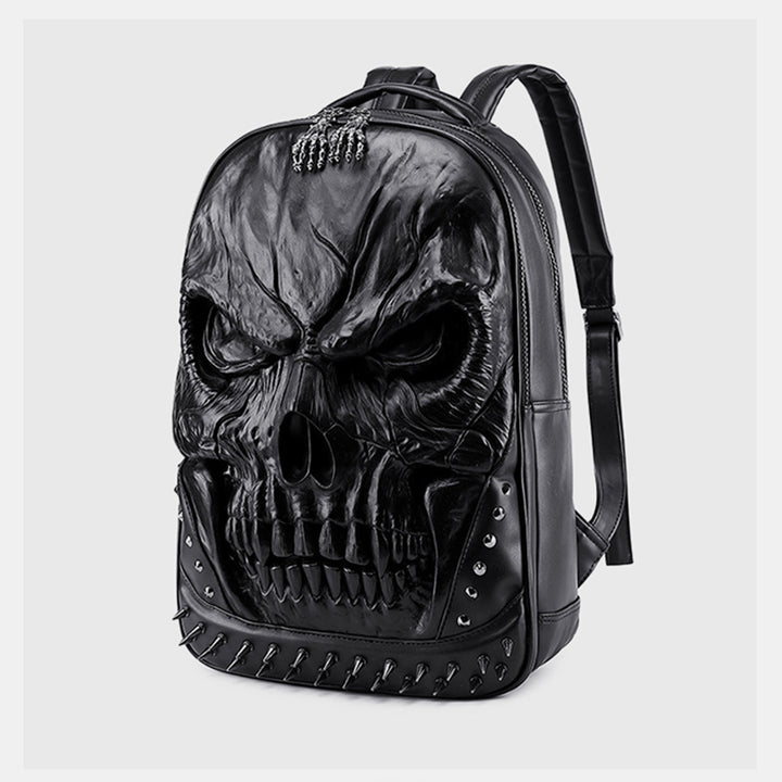 3D Totenkopf Punk Nieten Leder Rucksack Wasserdicht Geprägte Geister Kopf Knapsack