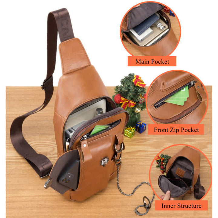Schultertasche für Herren, weiche Interlock-Brusttasche aus Rindsleder