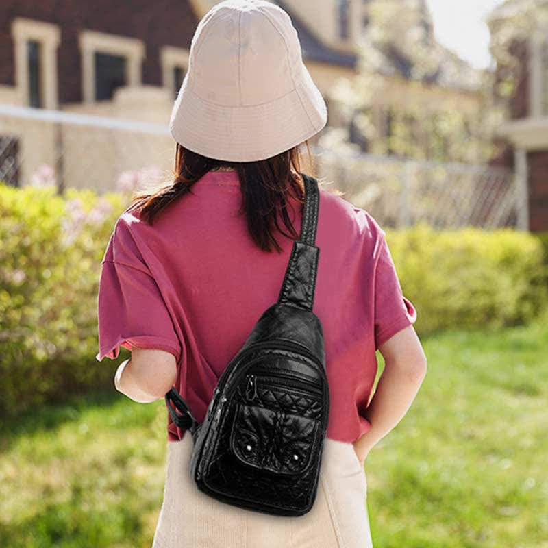 Retro Sling-Rucksack für Damen, mehrere Taschen, Umhängetasche aus PU-Leder