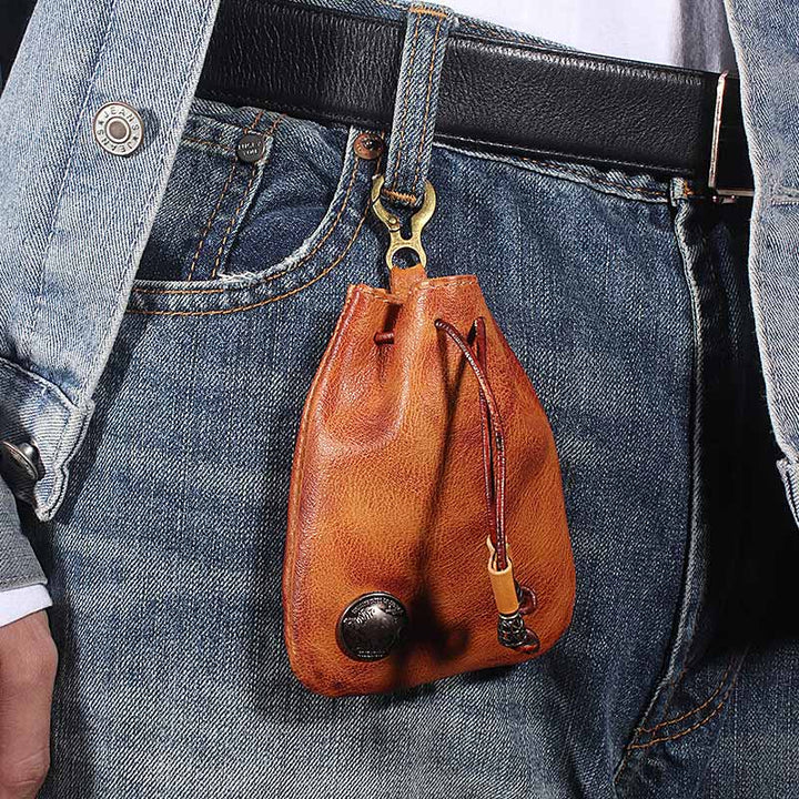 Vielseitig verwendbare Kordelzugtasche aus echtem Leder für Münzen und Schmuck