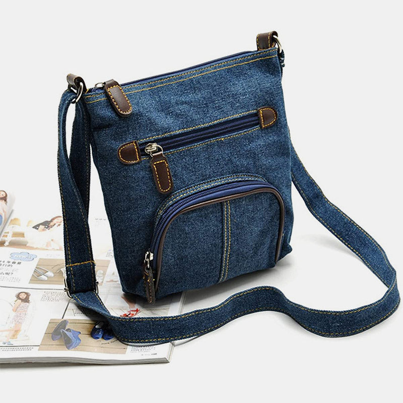 Multifunktionale Umhängetasche aus Denim im Vintage-Stil
