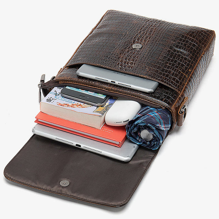 Clamshell Messenger Bag Herren Unifarben Krokodildruck Business Geldbörse