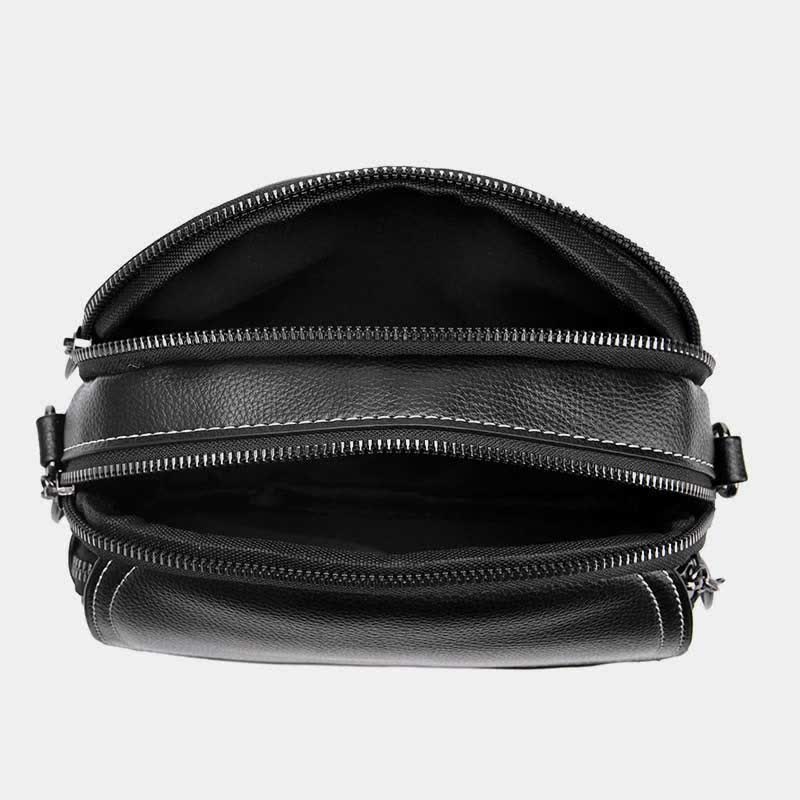 Kleine Umhängetasche mit dreifachem Reißverschluss, Leder, Handy-Geldbörse, Schultertasche