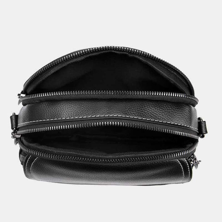 Kleine Umhängetasche mit dreifachem Reißverschluss, Leder, Handy-Geldbörse, Schultertasche