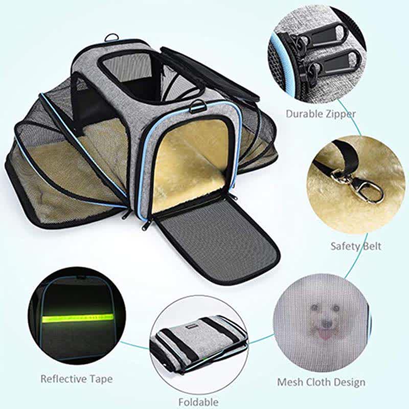 Erweiterbare Haustiertragetasche, tragbare, weiche Reisetasche für Haustiere mit belüftetem Design