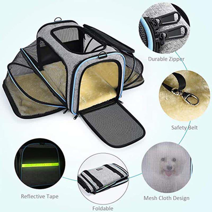 Erweiterbare Haustiertragetasche, tragbare, weiche Reisetasche für Haustiere mit belüftetem Design