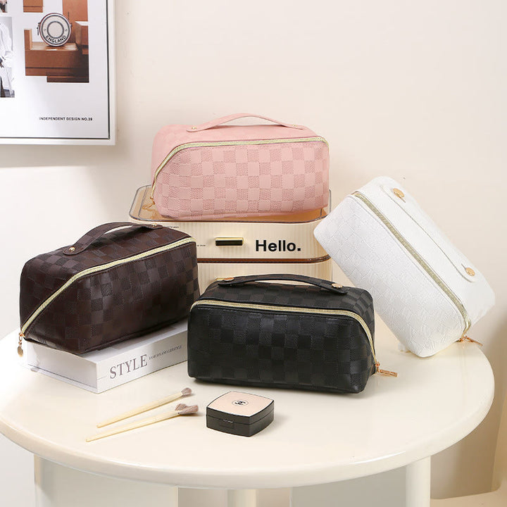 Kosmetiktasche für Damen, Reise, praktische Make-up-Tasche aus PU-Leder