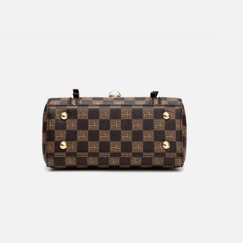 Klassische karierte Prägung Handtasche Damen Vegan Leder Retro Umhängetasche