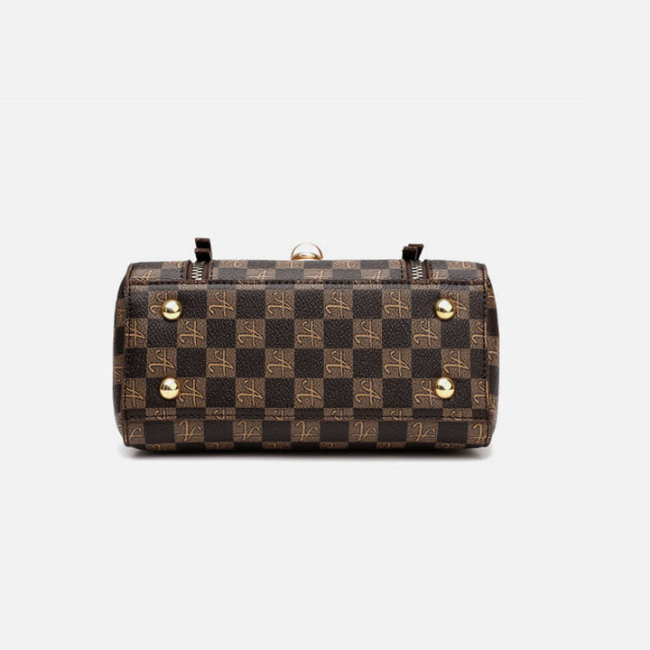 Klassische karierte Prägung Handtasche Damen Vegan Leder Retro Umhängetasche