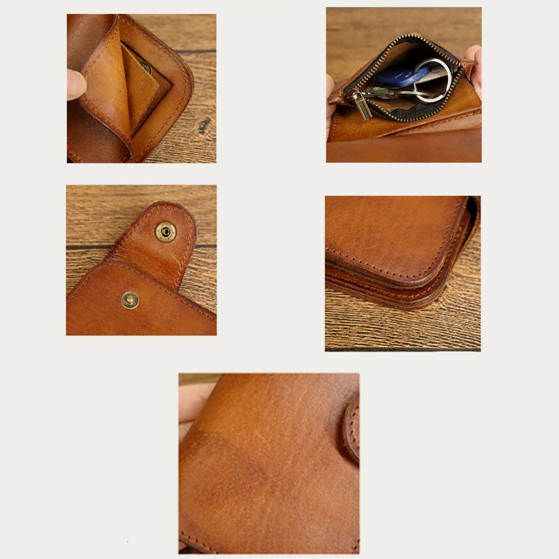 Kurze Brieftasche aus Vintage-Leder, kleine, geräumige Brieftasche mit Kartenhalter für Männer