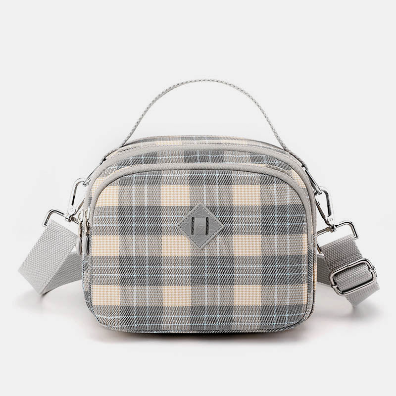 3-lagige Umhängetasche für Damen, leichte Schultertasche mit Karomuster