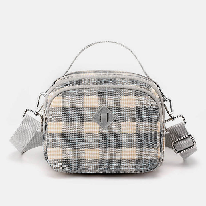 3-lagige Umhängetasche für Damen, leichte Schultertasche mit Karomuster