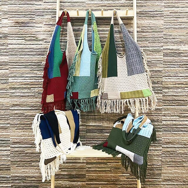 Quaste Umhängetasche für Damen Einfache Retro Gespleißte Stricktasche
