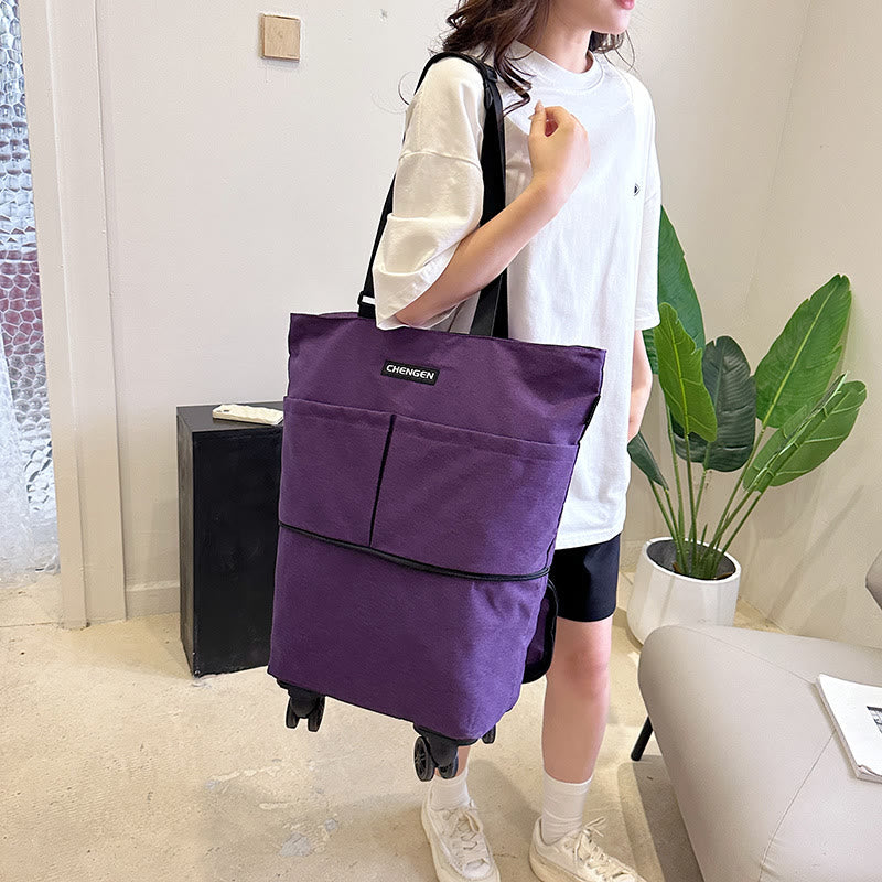 Supermarkt Rolling Tote Abnehmbare Faltbare Räder Schulter Handtasche Für Frauen