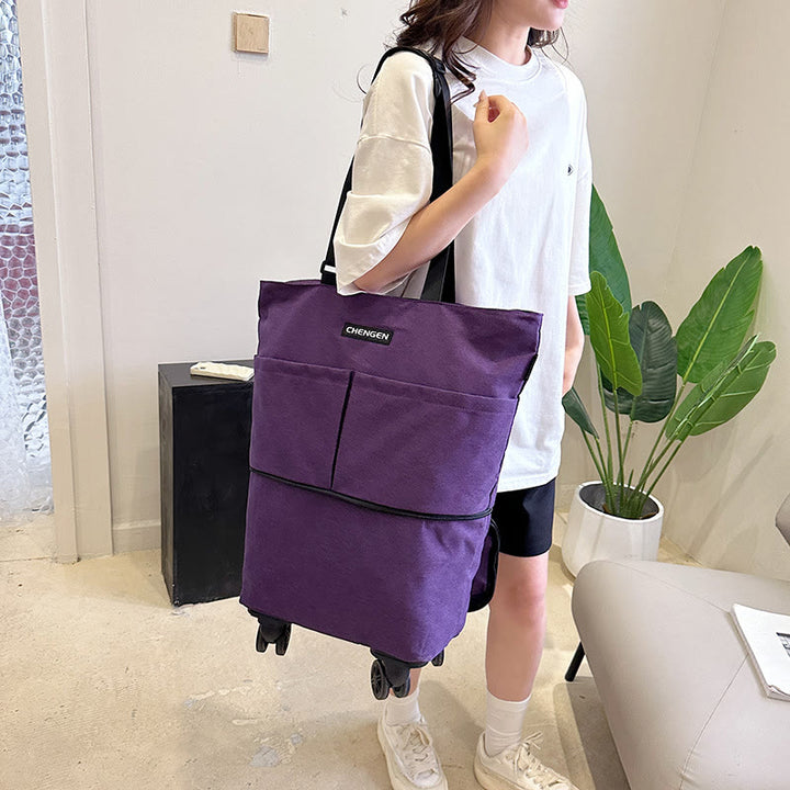 Supermarkt Rolling Tote Abnehmbare Faltbare Räder Schulter Handtasche Für Frauen