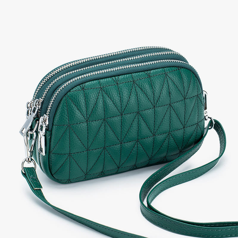 Elegante Umhängetasche für Damen mit drei Fächern und Rautenmuster-Stickerei